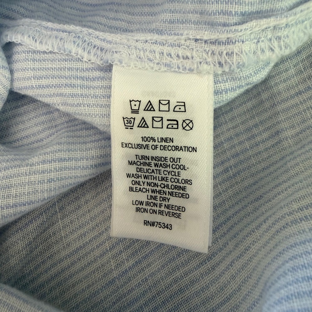Lucky Brand 100% Linen Dress Blue Striped Tiered Skirt V-Neck Sleeveless Beachy - Picture 10 of 11